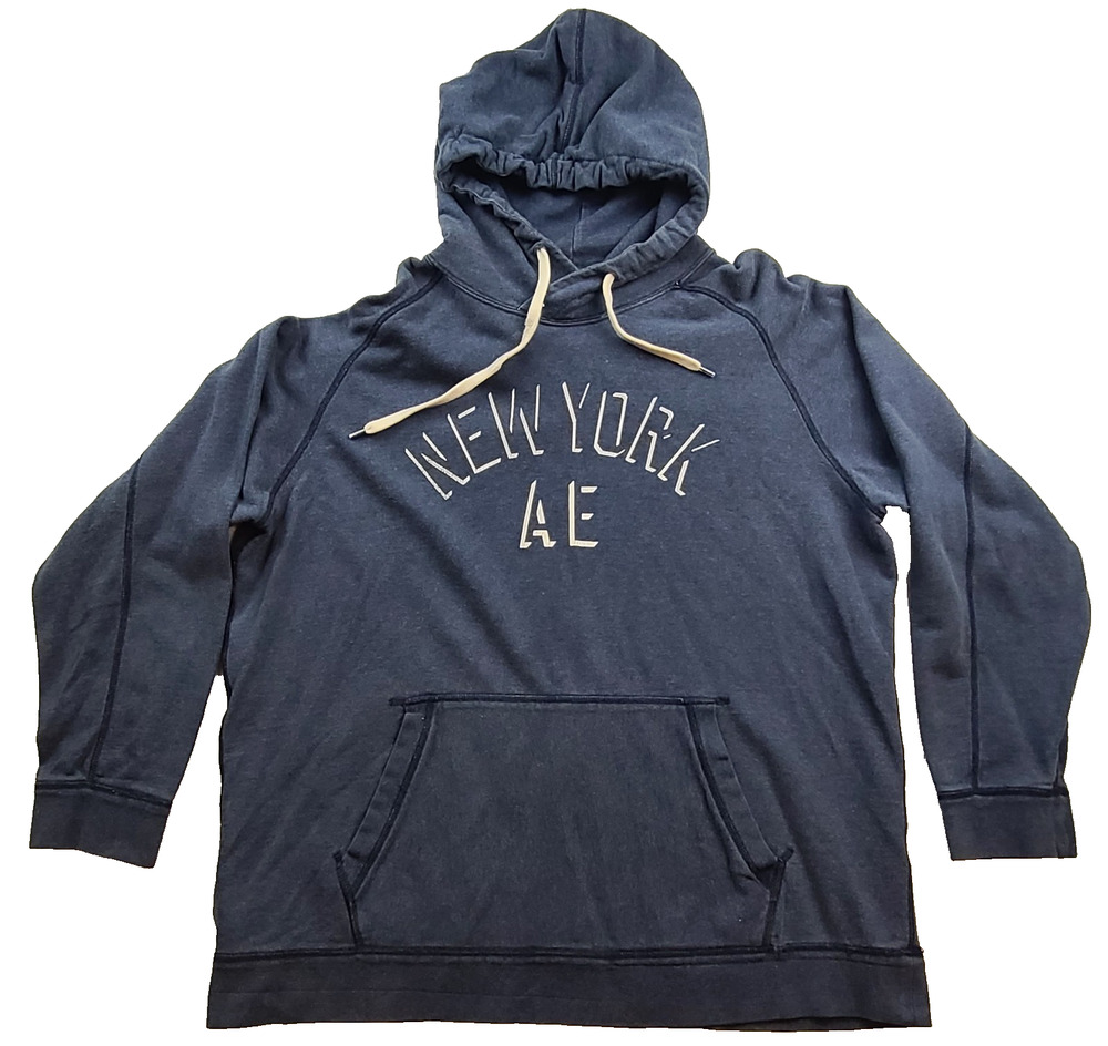 American Eagle New York Hoodie Women's 1XL Blue Acid Wash Pullover Sweatshirt